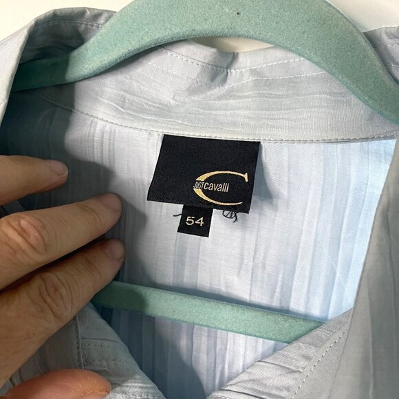 Just Cavalli Mens Shirt Light Blue Size 2XL Vintage Crinkle Textured Button Up - Picture 4 of 12